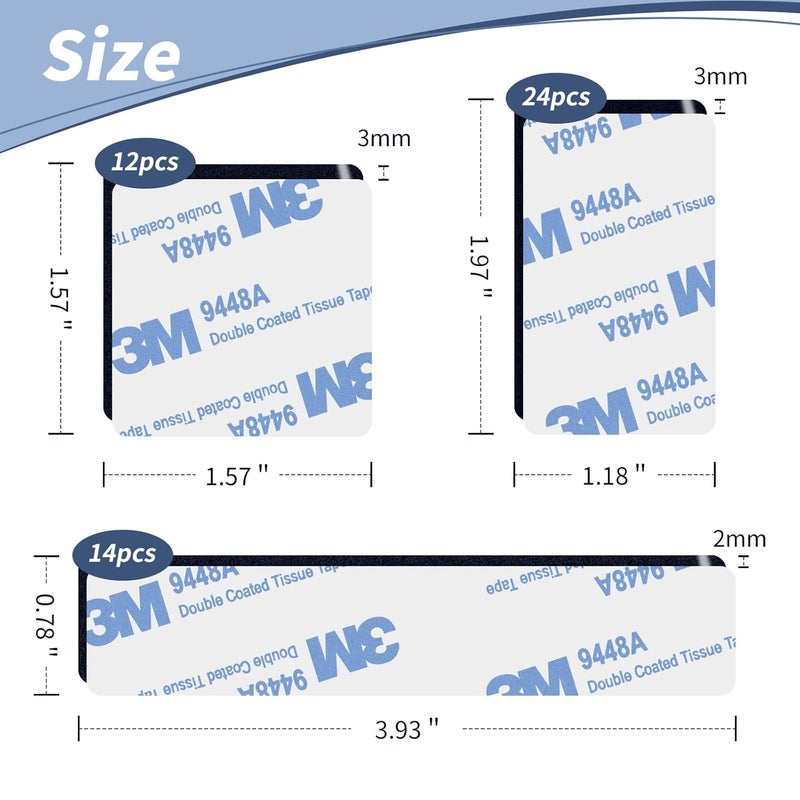Godmony Super Sticky Double Sided Adhesive Pads,3mm Foam 50Pcs, Strong Double-sdied Sticky Foam Tape,2 Sided Way Black Rectangle 3.36" ,Removable Double-sided Mounting Tape ,Heavy Duty Sticky Pads for Walls - Image 2